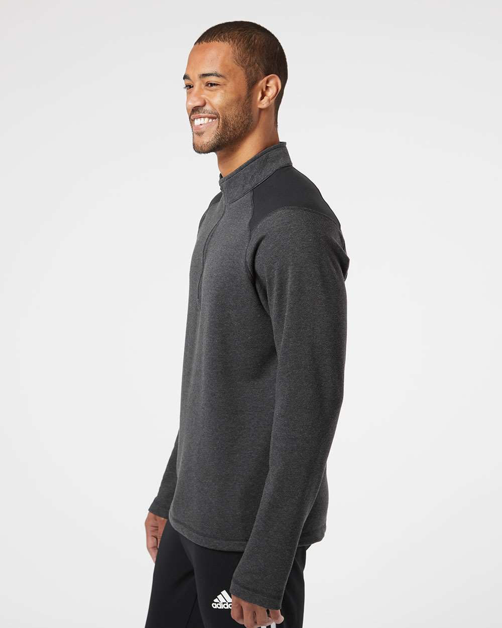 Adidas - Heathered Quarter-Zip Pullover with Colorblocked Shoulders - A463